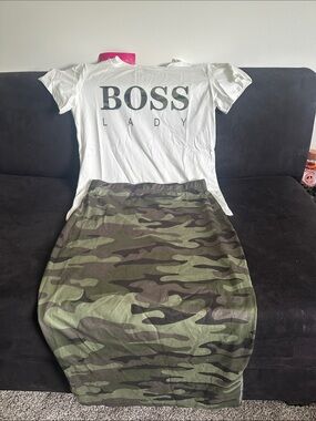 Boss Camo Pencil Skirt - Olive & Dark Green